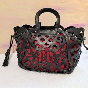 NEW Black vegan leather carved handbag